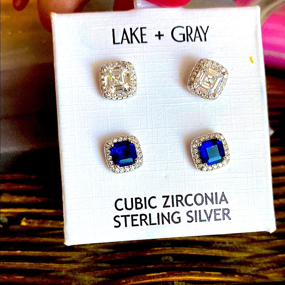 Lake + Gray Sterling Silver Stud Earrings with FREE BRACELETS!!